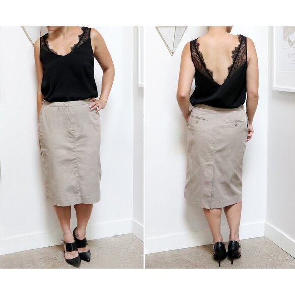 90s Khaki Minimalist Skirt, Classic Straight Cut w/ Butt Pockets, Women's Medium - Picture 1 of 5